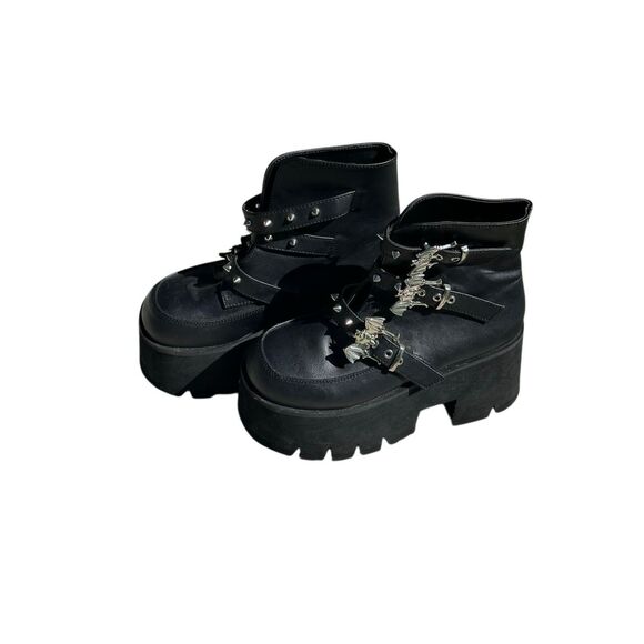 Demonia ASHES-55 Halloween Black Platform Ankle Boots Size 9 - Picture 1 of 13